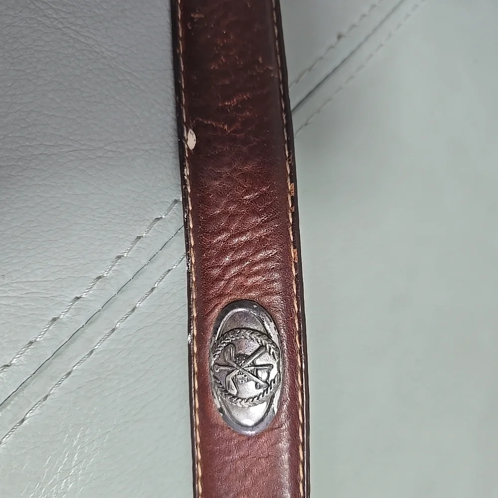 Vintage Fossil Italian‎ Full Grain Cowhide Brown Leather Golf Medallion Belt 36